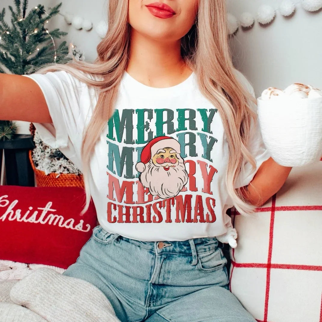 Vintage Merry Christmas Cute Santa tee