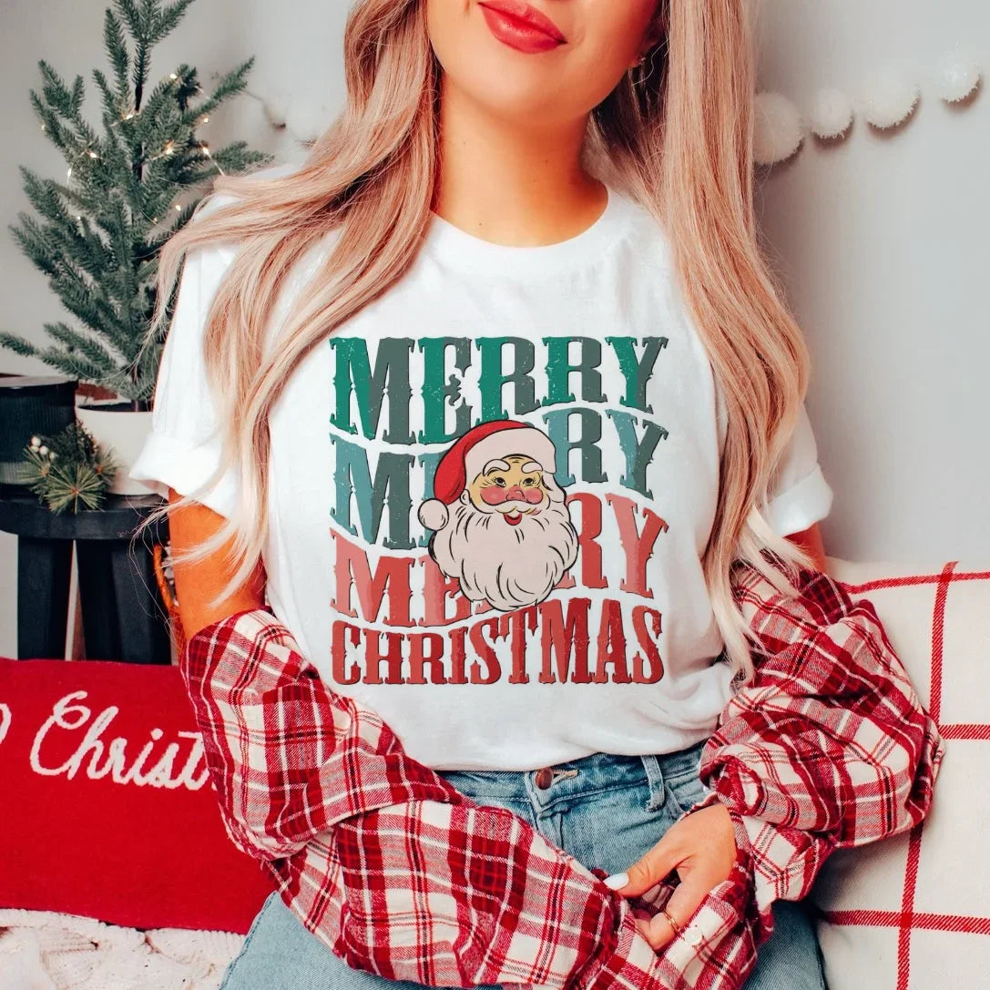 Vintage Merry Christmas Cute Santa tee