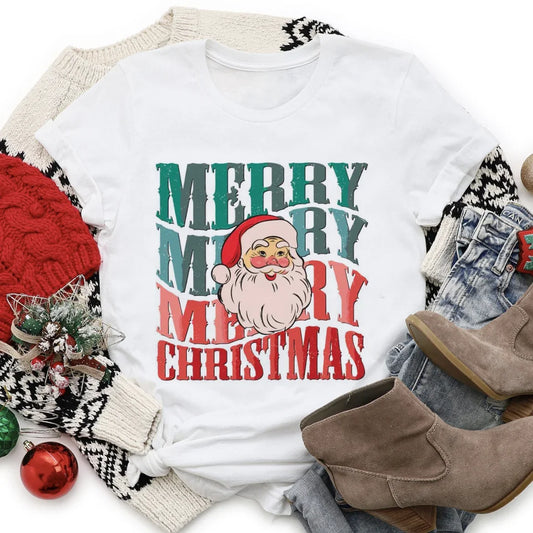 Vintage Merry Christmas Cute Santa tee